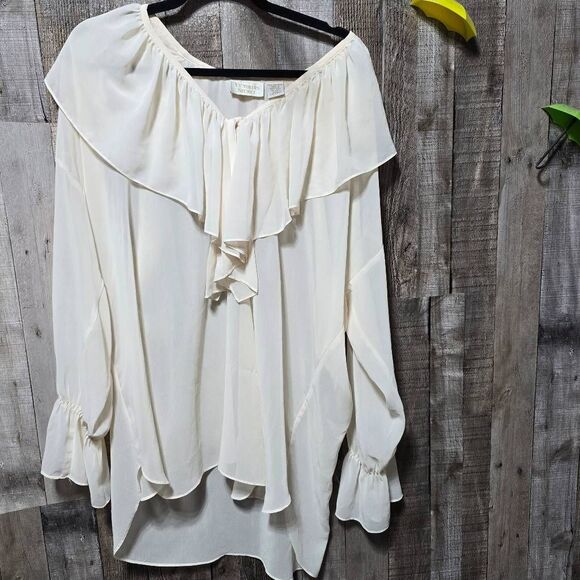 Victoria's Secret Vintage 90s Gold Label Cream Chiffon Ruffle Sleep Top - Picture 1 of 5
